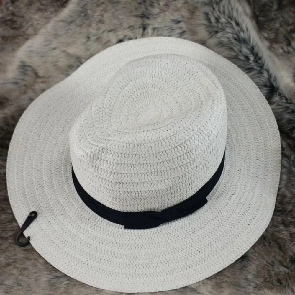 White Panama‎ Sun Beach Hat black Ribbon foldable